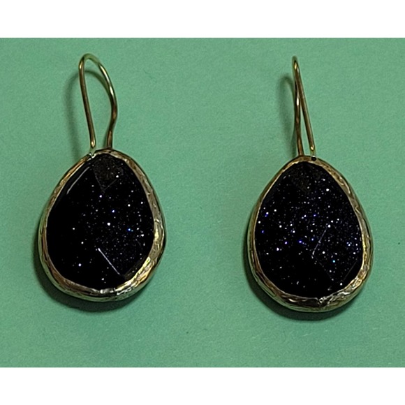 Vintage Gold Tone and Black Shimmer Earrings - Picture 6 of 10